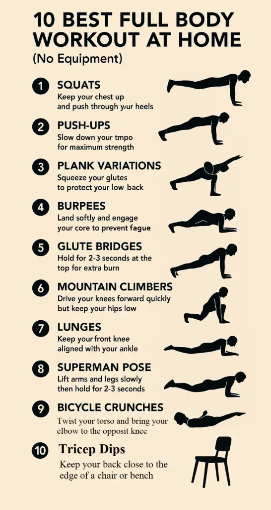 10 Best Full Body Workouts at Home infographic